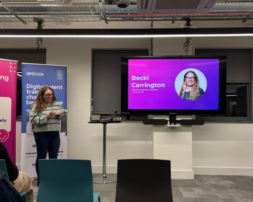 Becki presenting a talk on Data at the Impression Marketing Meetup